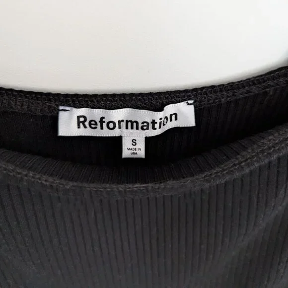 Reformation Black Ribbed Knit Mini Dress Stretchy size S - Picture 3 of 9